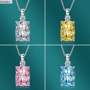 European and American Hot Square Sapphire Pendant Fashion Colored Gems Pendant Womens Yellow Diamond Clavicle Chain Necklace Jewelry Direct Sales