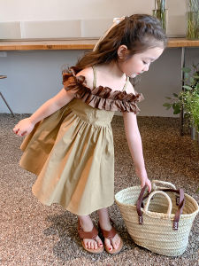 Princess Style Summer Dress for Girls Baby Girls Cotton Strap Dress Childrens Clothing Kids Skirt A-Line Silhouette Daily Wear