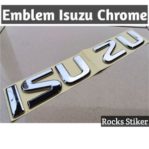 Emblem Logo mobil trek tulisan ISUZU elf kabin depan warna chrome sudah dilengkapi dengan perekat sehingga tinggal pasang saja / Emblem ISUZU krom nkr nmr car aksesoris