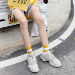 Tất Sọc Giữa Bắp Chân Cho Nam Và Nữ Cotton Đa Năng Phong Cách Thường Ngày Màu Kẹo Độ Dày Thông Thường-Chiều Dài Đầu Gối Cơ Bản