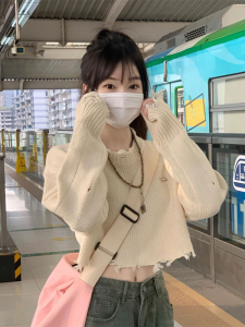 Chestnut Short Sleeveless Womens Knitted Sweater Loose Fit Long Sleeve Base Layer Autumn Winter New Design Fashion Outerwear