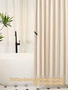 MISN High Quality 120cm/180cm Waffle Shower Curtain Waterproof with Rod Set for Bathroom Makapal Washable Cloth