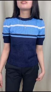 Ami Collection - Atasan Rajut Wanita Motif Salur / Atasan Wanita / Short Sleeve Top / Atasan Rajut / Kaos Garis - Garis