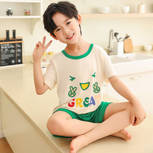 Childrens Modal Sleepwear Summer Thin Short Sleeve Shorts Ice Silk Large Size Home Clothes Set Cartoon Style Moisture Wicking