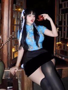Chinese Cheongsam Short Dress Maid Uniform Halloween Christmas Cosplay Soft Girl School Uniform Skirt Traditional Chinese Style