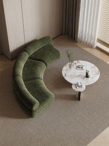 Retro Curved Velvet Sofa for Small Spaces Green Cream Style