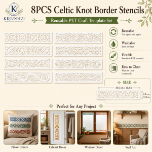 8Pcs Viking Border Stencils Reusable PET Painting Templates for Wood Leather Wall Furniture DIY Crafts
