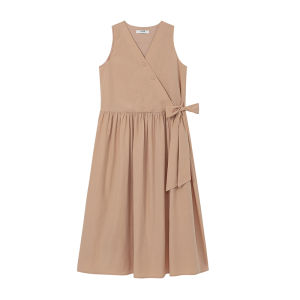 Overlapping V-Neck Tie Sleeveless A-Line Mid-Length Dress