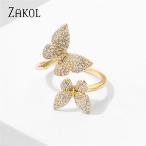 ZAKOL Nữ Thời Trang Bướm Mở Nhẫn Micro Inlay Zircon Tiệc Cưới Trang Sức Dễ Thương Lãng Mạn Đồng Đính Đá Cubic Zirconia