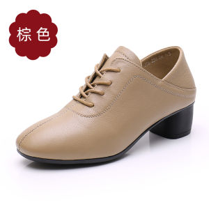 รองเท้าเต้นแอโรบิกหนังแท้สำหรับผู้หญิงและผู้ใหญ่รองเท้าเต้นรำพื้นนิ่มส้นสูงปานกลางรองเท้าสำหรับการแข่งขันรองเท้าเต้นรำบอลรูมรองเท้าฝึกกังฟูส้นหนา