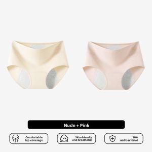 Miiow | Pure Cotton Womens Period Underwear Hygienic Wide Waist Design Leak Proof Briefs Comfortable Breathable Panties For Menstrual Period