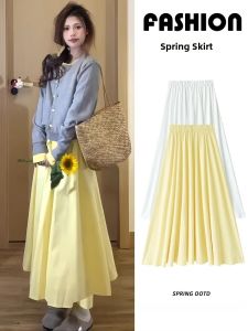 YIFANSHI | Yellow Sweet A-line Skirt High Waist Slimming Midi Skirt