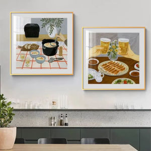 Nordic Style Restaurant Decorative Artwork Kitchen Dining Table Square Wall Hanging Painting Three Meals a Day Seasonal Theme