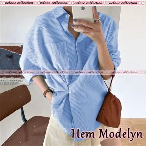 ●ECLAIRE● 015 Kemeja Lengan Panjang Longsleeves Stripe Salur Garis-garis Modis Mode Kasual Kasual Kerja Kantor Basic Modelyn