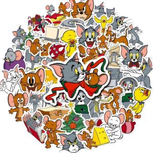 HUGKIS | Bộ 50 Tom Và Jerry Chống Nước Dán Gói Cho Điện Thoại Laptop Thêu Sò Xe Máy Ô Tô Hàn Quốc Decal Cho Bé Gái Anime Phụ Kiện