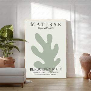 Bandai | Sage Green Leaf Geometry Line Canvas Painting Matisse Abstract Boho Wall Art Poster And Prints For Living Room Home Wall Decor