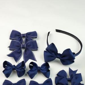 34Pcs Back to School Bows Set for Baby Girls Handmade Navy Blue Ribbon Hair Clips Hairbands Hair Rope Kids Hair Accessories