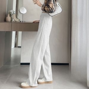 JIANGLU | Quần ống rộng cạp cao cho nữ mùa thu 2024 Quần thể thao ống đứng rộng rãi thường ngày Quần áo làm việc phong cách đơn giản có túi