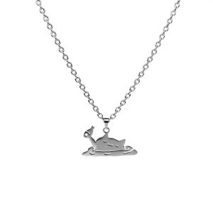 SANDCUP Cat Fishing Necklace Trendy Cool Cute Girl Titanium Steel Cross Chain Jewelry Original Design Luxury Minimalist