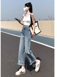 Quần Jeans Denim Ống Thẳng Cạp Cao Cho Nữ Mùa Thu 2023 Quần Ống Rộng Ôm Dáng Thời Trang Thường Ngày Quần Jeans Denim Lỗ