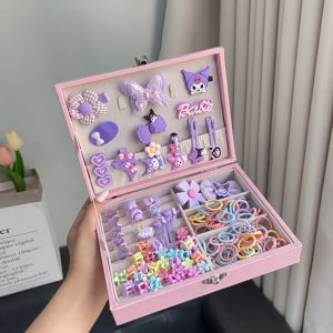 355Pcs Jepit Rambut Anak Kotak Hadiah Set Kelinci Merah Muda Karakter Kartun Lucu Aksesoris Fashion Anak Gaya korea Accesories