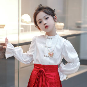 Childrens Long Sleeve Shirt Autumn Fashionable Little Girl Polo Neck Design Polyester Fabric Printed Pattern round Collar Top