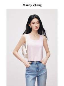Silk Acetate Tencel Wide Shoulder Knitted Tank Top