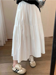 White Loose Mid-Length A-Line Skirt for Women Summer High Waist Polyester Fabric Korean Style Commute Pear Shape Body Slimming