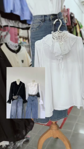 MAIKEAW[mt40]เสื้อสไตล์เชิ๊ต งานผ้าชีฟองมาพร้อมกับซับในดีเทลเก๋ๆ แต่งระบายช่วงอก เเขนยาวปลายเเขนระบายแมทกับยีนส์