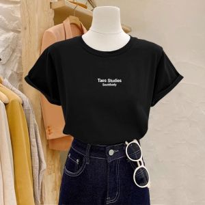 Cotton Letter Printed Round Collar T-Shirt
