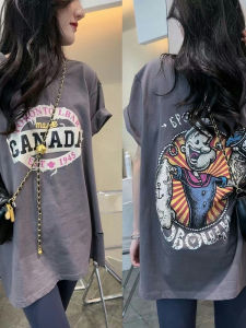 เสื้อยืดคอกลมแขนสั้นผ้าฝ้ายแท้พิมพ์ลายสำหรับผู้หญิง ทรงหลวม แขนยาวปานกลาง แฟชั่นฤดูร้อน 2022 เสื้อยืดคอกลมแขนสั้น