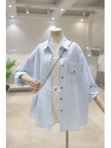 Loose Fit Cotton Long Sleeve Shirt Women Breathable Lightweight Summer Sun Protection Button up mid Length Korean Style POLO Neck