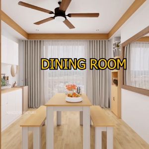 FINSSO Sloten Dining Table with 2 benches / Contemporary Simple Rectangular/ set meja makan/ Dining Set