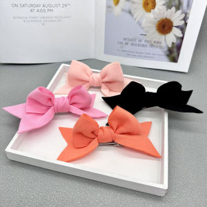 Childrens Bow Top Clip Hair Accessories Three-Dimensional Fabric Girls Hairpin Pure Color Ponytail Clip Minimalist Little Princess Headdress