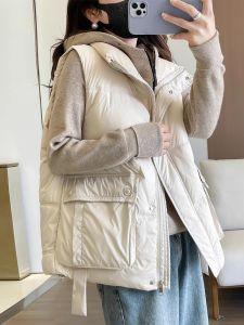 Womens down Vest 2024 Autumn Winter New Loose Warm Big Pocket Jacket Outerwear Vest Coat Polyester Fiber Zipper Short Style