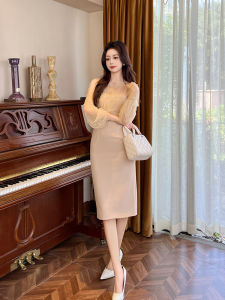 ชุดเดรสยาวสไตล์ฝรั่งเศส ทรงเข้ารูป แขนยาว กระโปรงทรงเอ คอตั้ง ดีไซน์เรียบง่าย สไตล์ย้อนยุค สำหรับงานเลี้ยง