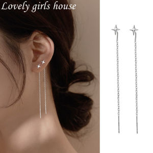 【♡Lovely girls house♡】1Pair Trend Long Wire Tassel Thread Chain Star Drop Earrings for Womend Simple Fashion Earings Jewelry Gift