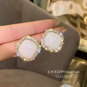 New Korean Rhinestone Square Stud Earrings for Women Fashion Cute Wedding Party Jewelry Hot Geometric Earrings Gift