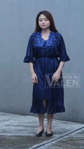 piyama minji daster wanita dewasa 2 in1 warna biru seksi kimono bahan halus dan ada corak embos