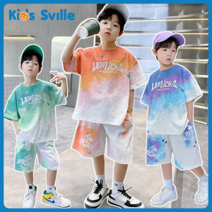 Kids Sville ชุดเซ็ตเด็กผู้ชาย ชุดเซ็ทเด็ก 2 ชิ้น เสื้อ+กางเกงขาสั้น รุ่น Boys Summer Wear Short-sleeved suit Mid-large Childrens Gradient Sports suit Lightweight Fresh Breathable Quick-drying Clothes ใส่สบาย กางเกงขาสั้น