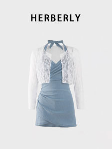 Herberly Vintage Long Sleeve One Piece Swimsuit Womens Thermal Spa Backless Elegant Temperament Vacation Dress Style Swimwear