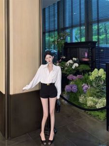 French Style White Polo Collar Long Sleeve Shirt Jacket Womens Loose Design Sense Loose Shirt Elegant Top Spring Season