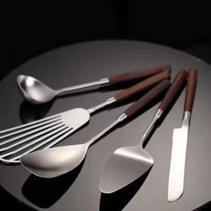 Turtle Wood Handle Stainless Steel Kitchenware Anti-scald Anti-deformation Spatula Kitchenware Set