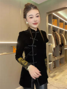 Áo Sơ Mi Vải Nhung Cài Nút Phong Cách Trung Hoa Cổ Điển Mới Cho Nữ Tay Dài Hở Tà Thời Trang Thu Đông 2023 Áo Sơ Mi Dài Tay