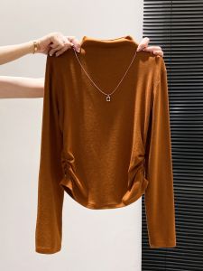 LUOSHAO | Slimming Folded Waist Half-High Neck Long Sleeve T-Shirt