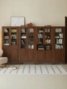 YUANSHI YUANSU | Solid Wood Bookcase With Glass Doors