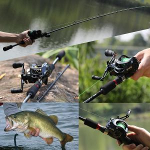 Sougayilang เบ็ดตกปลาและรีลตั้ง 1.8 เมตร ตกปลาชูด 2 ส่วนคัน เบ็ดและรอกหล่อและของขวัญ 150 เมตร สายกบเหยื่อรอกตกปลา ครบชุด