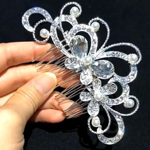 Tooyoo White Rhinestone Hair Comb Clip Pearl Flower Hair Accessories Bride Delicate Hair Accessories