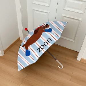 Chic Red Nose Stripe Dog Umbrella Long Handle Bend Hook Large Size Sun Rain Dual Purpose Women High Aesthetic Value Sunshade