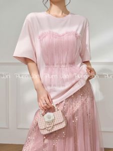 PlumJan | Áo Thun Tay Ngắn Mỏng Mát Kiểu Dệt Ren Mùa Hè